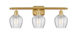 516-3W-SG-G462-6 3-Light 25.75" Satin Gold Bath Vanity Light - Clear Norfolk Glass - LED Bulb - Dimmensions: 25.75 x 7 x 10 - Glass Up or Down: Yes