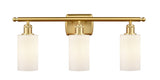 516-3W-SG-G801 3-Light 26" Satin Gold Bath Vanity Light - Matte White Clymer Glass - LED Bulb - Dimmensions: 26 x 6 x 12 - Glass Up or Down: Yes