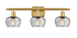 516-3W-SG-G92 3-Light 26" Satin Gold Bath Vanity Light - Clear Fenton Glass - LED Bulb - Dimmensions: 26 x 8 x 10.5 - Glass Up or Down: Yes