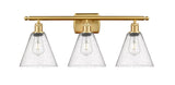 516-3W-SG-GBC-84 3-Light 28" Satin Gold Bath Vanity Light - Seedy Ballston Cone Glass - LED Bulb - Dimmensions: 28 x 8.125 x 11.25 - Glass Up or Down: Yes
