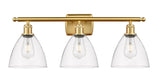 516-3W-SG-GBD-752 3-Light 28" Satin Gold Bath Vanity Light - Clear Ballston Dome Glass - LED Bulb - Dimmensions: 28 x 8.125 x 11.25 - Glass Up or Down: Yes