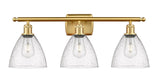 516-3W-SG-GBD-754 3-Light 28" Satin Gold Bath Vanity Light - Seedy Ballston Dome Glass - LED Bulb - Dimmensions: 28 x 8.125 x 11.25 - Glass Up or Down: Yes