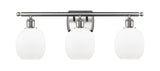 516-3W-SN-G101 3-Light 26" Brushed Satin Nickel Bath Vanity Light - Matte White Belfast Glass - LED Bulb - Dimmensions: 26 x 7.5 x 11 - Glass Up or Down: Yes