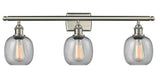 516-3W-SN-G104 3-Light 26" Brushed Satin Nickel Bath Vanity Light - Seedy Belfast Glass - LED Bulb - Dimmensions: 26 x 7.5 x 11 - Glass Up or Down: Yes