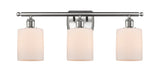 516-3W-SN-G111 3-Light 26" Brushed Satin Nickel Bath Vanity Light - Matte White Cobbleskill Glass - LED Bulb - Dimmensions: 26 x 6.5 x 9.5 - Glass Up or Down: Yes