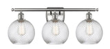 516-3W-SN-G1214-8 3-Light 26" Brushed Satin Nickel Bath Vanity Light - Clear Athens Twisted Swirl 8" Glass - LED Bulb - Dimmensions: 26 x 9 x 13 - Glass Up or Down: Yes
