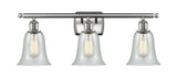 516-3W-SN-G2812 3-Light 26" Brushed Satin Nickel Bath Vanity Light - Fishnet Hanover Glass - LED Bulb - Dimmensions: 26 x 7.5 x 13 - Glass Up or Down: Yes