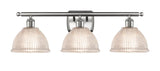 516-3W-SN-G422 3-Light 26" Brushed Satin Nickel Bath Vanity Light - Clear Arietta Glass - LED Bulb - Dimmensions: 26 x 9.5 x 10 - Glass Up or Down: Yes