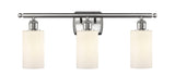 516-3W-SN-G801 3-Light 26" Brushed Satin Nickel Bath Vanity Light - Matte White Clymer Glass - LED Bulb - Dimmensions: 26 x 6 x 12 - Glass Up or Down: Yes