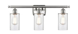 516-3W-SN-G802 3-Light 26" Brushed Satin Nickel Bath Vanity Light - Clear Clymer Glass - LED Bulb - Dimmensions: 26 x 6 x 12 - Glass Up or Down: Yes