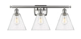 516-3W-SN-GBC-84 3-Light 28" Brushed Satin Nickel Bath Vanity Light - Seedy Ballston Cone Glass - LED Bulb - Dimmensions: 28 x 8.125 x 11.25 - Glass Up or Down: Yes