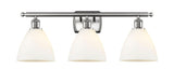 516-3W-SN-GBD-751 3-Light 28" Brushed Satin Nickel Bath Vanity Light - Matte White Ballston Dome Glass - LED Bulb - Dimmensions: 28 x 8.125 x 11.25 - Glass Up or Down: Yes