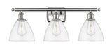 516-3W-SN-GBD-752 3-Light 28" Brushed Satin Nickel Bath Vanity Light - Clear Ballston Dome Glass - LED Bulb - Dimmensions: 28 x 8.125 x 11.25 - Glass Up or Down: Yes
