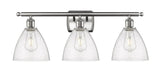 516-3W-SN-GBD-754 3-Light 28" Brushed Satin Nickel Bath Vanity Light - Seedy Ballston Dome Glass - LED Bulb - Dimmensions: 28 x 8.125 x 11.25 - Glass Up or Down: Yes