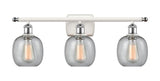 516-3W-WPC-G104 3-Light 26" White and Polished Chrome Bath Vanity Light - Seedy Belfast Glass - LED Bulb - Dimmensions: 26 x 7.5 x 11 - Glass Up or Down: Yes