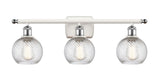 516-3W-WPC-G1213-6 3-Light 26" White and Polished Chrome Bath Vanity Light - Clear Athens Deco Swirl 8" Glass - LED Bulb - Dimmensions: 26 x 8 x 11 - Glass Up or Down: Yes