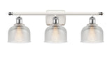 516-3W-WPC-G412 3-Light 26" White and Polished Chrome Bath Vanity Light - Clear Dayton Glass - LED Bulb - Dimmensions: 26 x 7 x 10.5 - Glass Up or Down: Yes
