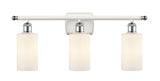 516-3W-WPC-G801 3-Light 26" White and Polished Chrome Bath Vanity Light - Matte White Clymer Glass - LED Bulb - Dimmensions: 26 x 6 x 12 - Glass Up or Down: Yes