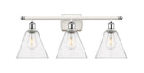 516-3W-WPC-GBC-84 3-Light 28" White and Polished Chrome Bath Vanity Light - Seedy Ballston Cone Glass - LED Bulb - Dimmensions: 28 x 8.125 x 11.25 - Glass Up or Down: Yes