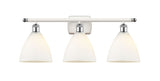 516-3W-WPC-GBD-751 3-Light 28" White and Polished Chrome Bath Vanity Light - Matte White Ballston Dome Glass - LED Bulb - Dimmensions: 28 x 8.125 x 11.25 - Glass Up or Down: Yes