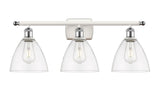 516-3W-WPC-GBD-752 3-Light 28" White and Polished Chrome Bath Vanity Light - Clear Ballston Dome Glass - LED Bulb - Dimmensions: 28 x 8.125 x 11.25 - Glass Up or Down: Yes