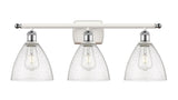 516-3W-WPC-GBD-754 3-Light 28" White and Polished Chrome Bath Vanity Light - Seedy Ballston Dome Glass - LED Bulb - Dimmensions: 28 x 8.125 x 11.25 - Glass Up or Down: Yes