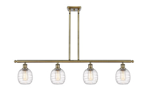 4-Light 48" Antique Brass Island Light - Deco Swirl Belfast Glass - LED Bulbs Included