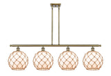 4-Light 48" Antique Brass Island Light - White Large Farmhouse Glass with Brown Rope Glass LED