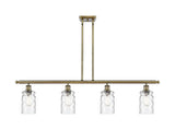 516-4I-AB-G352 4-Light 48" Antique Brass Island Light - Clear Waterglass Candor Glass - LED Bulb - Dimmensions: 48 x 5.5 x 10<br>Minimum Height : 20.375<br>Maximum Height : 44.375 - Sloped Ceiling Compatible: Yes