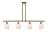 516-4I-AB-G461-6 4-Light 48" Antique Brass Island Light - Cased Matte White Norfolk Glass - LED Bulb - Dimmensions: 48 x 5.75 x 10<br>Minimum Height : 20.375<br>Maximum Height : 44.375 - Sloped Ceiling Compatible: Yes