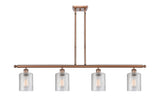 516-4I-AC-G112 4-Light 48" Antique Copper Island Light - Clear Cobbleskill Glass - LED Bulb - Dimmensions: 48 x 5 x 10<br>Minimum Height : 19.375<br>Maximum Height : 43.375 - Sloped Ceiling Compatible: Yes