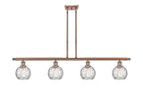 516-4I-AC-G1215-6 4-Light 46" Antique Copper Island Light - Clear Athens Water Glass 6" Glass - LED Bulb - Dimmensions: 46 x 7 x 8<br>Minimum Height : 20.375<br>Maximum Height : 44.375 - Sloped Ceiling Compatible: Yes