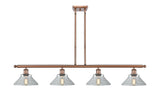 516-4I-AC-G132 4-Light 48" Antique Copper Island Light - Clear Orwell Glass - LED Bulb - Dimmensions: 48 x 9 x 9<br>Minimum Height : 17.375<br>Maximum Height : 41.375 - Sloped Ceiling Compatible: Yes