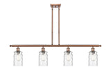 516-4I-AC-G352 4-Light 48" Antique Copper Island Light - Clear Waterglass Candor Glass - LED Bulb - Dimmensions: 48 x 5.5 x 10<br>Minimum Height : 20.375<br>Maximum Height : 44.375 - Sloped Ceiling Compatible: Yes
