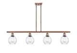 516-4I-AC-G362 4-Light 48" Antique Copper Island Light - Clear Small Waverly Glass - LED Bulb - Dimmensions: 48 x 6 x 10<br>Minimum Height : 19.375<br>Maximum Height : 43.375 - Sloped Ceiling Compatible: Yes