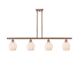 516-4I-AC-G461-6 4-Light 48" Antique Copper Island Light - Cased Matte White Norfolk Glass - LED Bulb - Dimmensions: 48 x 5.75 x 10<br>Minimum Height : 20.375<br>Maximum Height : 44.375 - Sloped Ceiling Compatible: Yes