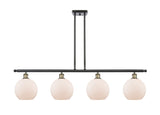 516-4I-BAB-G121-8 4-Light 48" Black Antique Brass Island Light - Cased Matte White Athens Glass - LED Bulb - Dimmensions: 48 x 8 x 10<br>Minimum Height : 20.375<br>Maximum Height : 44.375 - Sloped Ceiling Compatible: Yes