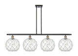 516-4I-BAB-G122-10RW 4-Light 48" Black Antique Brass Island Light - Clear Large Farmhouse Glass with White Rope Glass - LED Bulb - Dimmensions: 48 x 10 x 13<br>Minimum Height : 22.375<br>Maximum Height : 46.375 - Sloped Ceiling Compatible: Yes