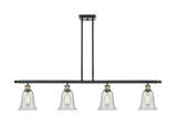 516-4I-BAB-G2812 4-Light 48" Black Antique Brass Island Light - Fishnet Hanover Glass - LED Bulb - Dimmensions: 48 x 6.25 x 12<br>Minimum Height : 21.375<br>Maximum Height : 45.375 - Sloped Ceiling Compatible: Yes