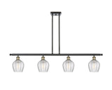 516-4I-BAB-G462-6 4-Light 48" Black Antique Brass Island Light - Clear Norfolk Glass - LED Bulb - Dimmensions: 48 x 5.75 x 10<br>Minimum Height : 20.375<br>Maximum Height : 44.375 - Sloped Ceiling Compatible: Yes