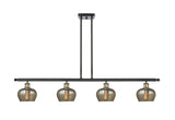 516-4I-BAB-G96 4-Light 48" Black Antique Brass Island Light - Mercury Fenton Glass - LED Bulb - Dimmensions: 48 x 6.5 x 10<br>Minimum Height : 17.875<br>Maximum Height : 41.875 - Sloped Ceiling Compatible: Yes