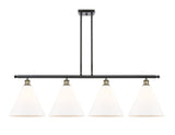 516-4I-BAB-GBC-121 4-Light 50.25" Black Antique Brass Island Light - Matte White Cased Ballston Cone Glass - LED Bulb - Dimmensions: 50.25 x 12 x 14.25<br>Minimum Height : 23.25<br>Maximum Height : 47.25 - Sloped Ceiling Compatible: Yes