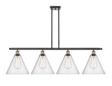 516-4I-BAB-GBC-124 4-Light 50.25" Black Antique Brass Island Light - Seedy Ballston Cone Glass - LED Bulb - Dimmensions: 50.25 x 12 x 14.25<br>Minimum Height : 23.25<br>Maximum Height : 47.25 - Sloped Ceiling Compatible: Yes
