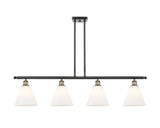 516-4I-BAB-GBC-81 4-Light 48" Black Antique Brass Island Light - Matte White Cased Ballston Cone Glass - LED Bulb - Dimmensions: 48 x 8 x 11.25<br>Minimum Height : 20.25<br>Maximum Height : 44.25 - Sloped Ceiling Compatible: Yes