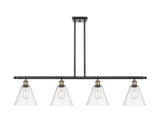516-4I-BAB-GBC-82 4-Light 48" Black Antique Brass Island Light - Clear Ballston Cone Glass - LED Bulb - Dimmensions: 48 x 8 x 11.25<br>Minimum Height : 20.25<br>Maximum Height : 44.25 - Sloped Ceiling Compatible: Yes