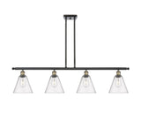 516-4I-BAB-GBC-84 4-Light 48" Black Antique Brass Island Light - Seedy Ballston Cone Glass - LED Bulb - Dimmensions: 48 x 8 x 11.25<br>Minimum Height : 20.25<br>Maximum Height : 44.25 - Sloped Ceiling Compatible: Yes
