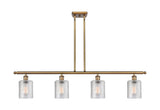 516-4I-BB-G112 4-Light 48" Brushed Brass Island Light - Clear Cobbleskill Glass - LED Bulb - Dimmensions: 48 x 5 x 10<br>Minimum Height : 19.375<br>Maximum Height : 43.375 - Sloped Ceiling Compatible: Yes