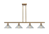 516-4I-BB-G132 4-Light 48" Brushed Brass Island Light - Clear Orwell Glass - LED Bulb - Dimmensions: 48 x 9 x 9<br>Minimum Height : 17.375<br>Maximum Height : 41.375 - Sloped Ceiling Compatible: Yes