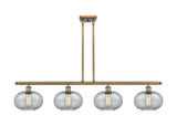 516-4I-BB-G247 4-Light 48" Brushed Brass Island Light - Charcoal Gorham Glass - LED Bulb - Dimmensions: 48 x 9.5 x 10<br>Minimum Height : 20.375<br>Maximum Height : 44.375 - Sloped Ceiling Compatible: Yes