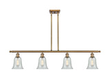 516-4I-BB-G2812 4-Light 48" Brushed Brass Island Light - Fishnet Hanover Glass - LED Bulb - Dimmensions: 48 x 6.25 x 12<br>Minimum Height : 21.375<br>Maximum Height : 45.375 - Sloped Ceiling Compatible: Yes
